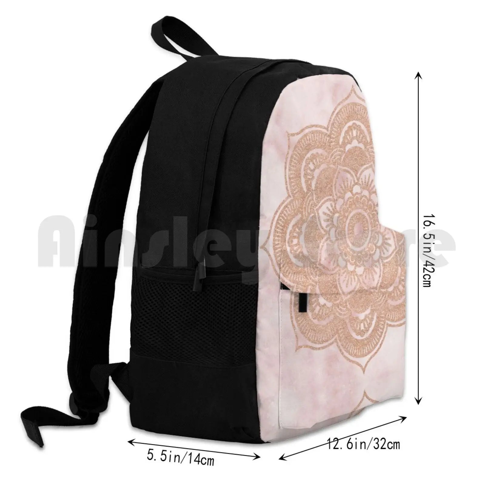 Rose Mandala-Pink Marble Outdoor Hiking Backpack