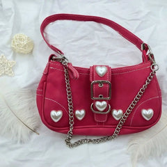 Vintage Rose Red Heart Goth Shoulder Bag Lolita Y2K Harajuku Female