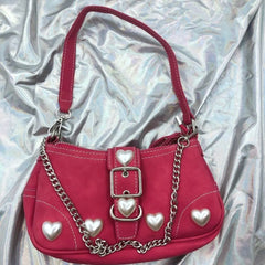 Vintage Rose Red Heart Goth Shoulder Bag Lolita Y2K Harajuku Female