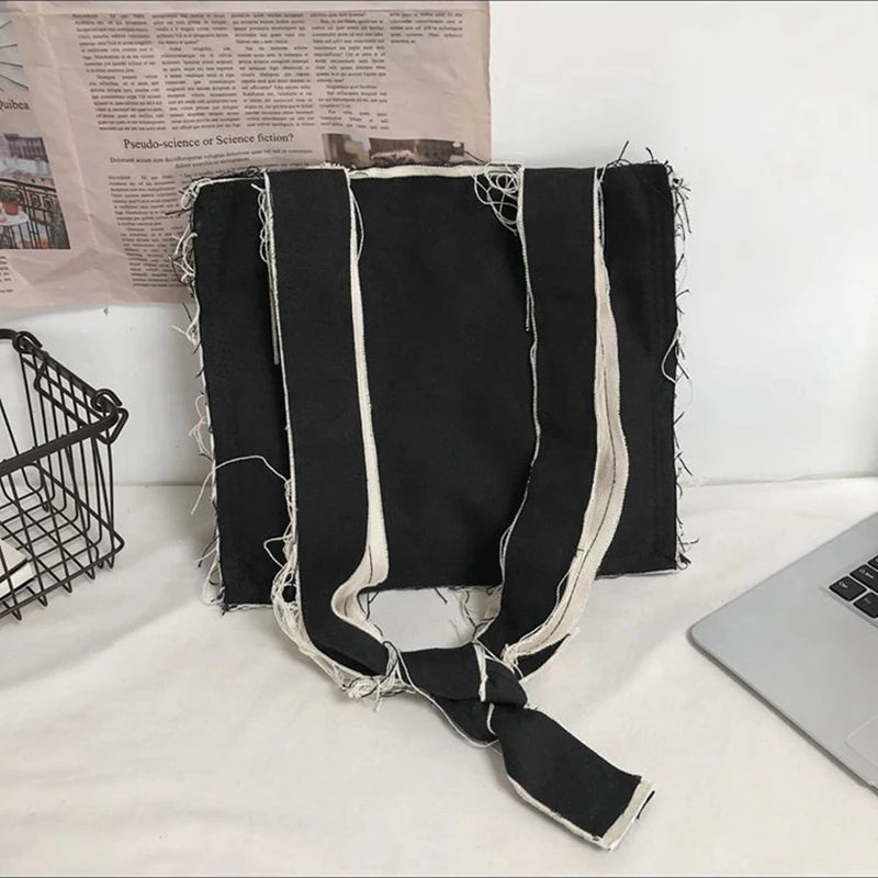 Rose Vintage Shoulder Bags Women Old Distressed Harajuku Frayed Tote