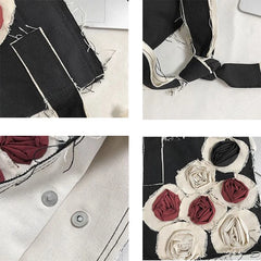 Rose Vintage Shoulder Bags Women Old Distressed Harajuku Frayed Tote