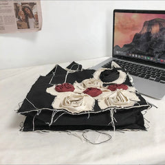 Rose Vintage Shoulder Bags Women Old Distressed Harajuku Frayed Tote