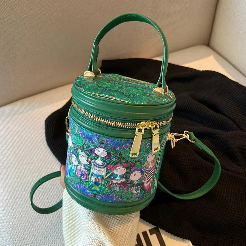 Cartoon Printing Crossbody Bag Women Zipper Mini Shoulder Embroidery Handbag