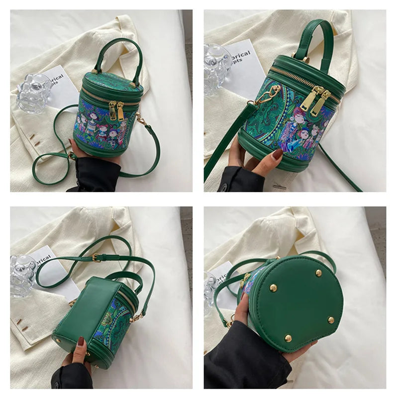 Cartoon Printing Crossbody Bag Women Zipper Mini Shoulder Embroidery Handbag