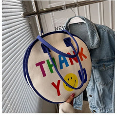 Round Cartoon Canvas Bag Large Capacity Handbags
