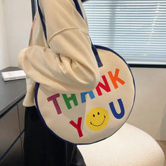 Round Cartoon Canvas Bag Large Capacity Handbags