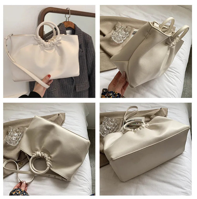 Round Handle Women Handbag PU Leather Shoulder Crossbody Bag