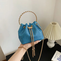 Round Handle Rhinestone Bucket Bag for Women