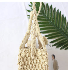 Round Rattan Beach Bag Vintage Crossbody Straw Messenger Bag