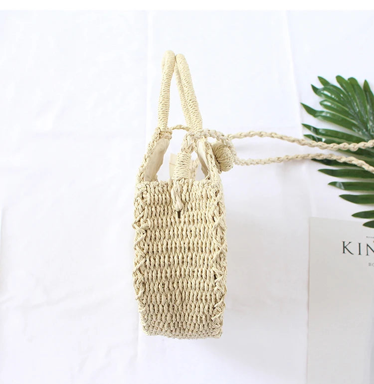 Round Rattan Beach Bag Vintage Crossbody Straw Messenger Bag
