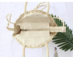 Round Rattan Beach Bag Vintage Crossbody Straw Messenger Bag