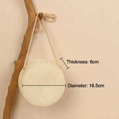 Women's Round Straw Beach Bag Crossbody Rattan Handbag