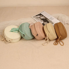 Women's Round Straw Beach Bag Crossbody Rattan Handbag
