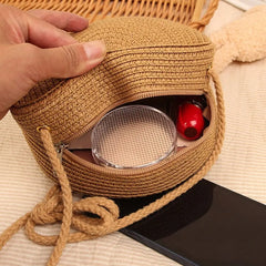 Women's Round Straw Beach Bag Crossbody Rattan Handbag