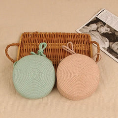 Women's Round Straw Beach Bag Crossbody Rattan Handbag
