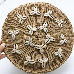 Straw Beach Bag Summer Woven Shell Shoulder Bag Rattan Braided Tote Bag