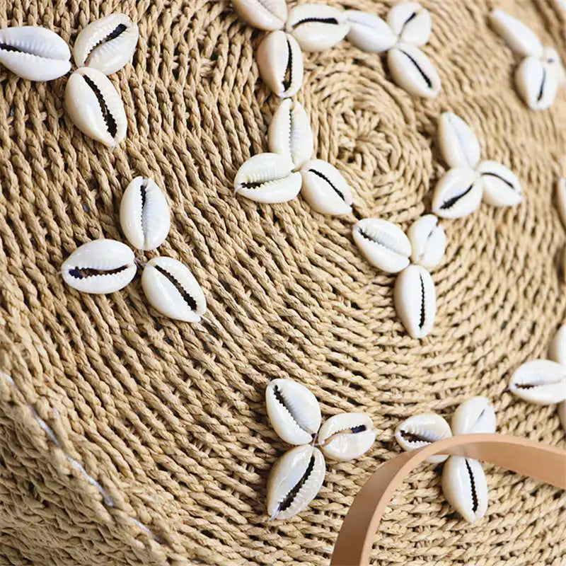 Straw Beach Bag Summer Woven Shell Shoulder Bag Rattan Braided Tote Bag