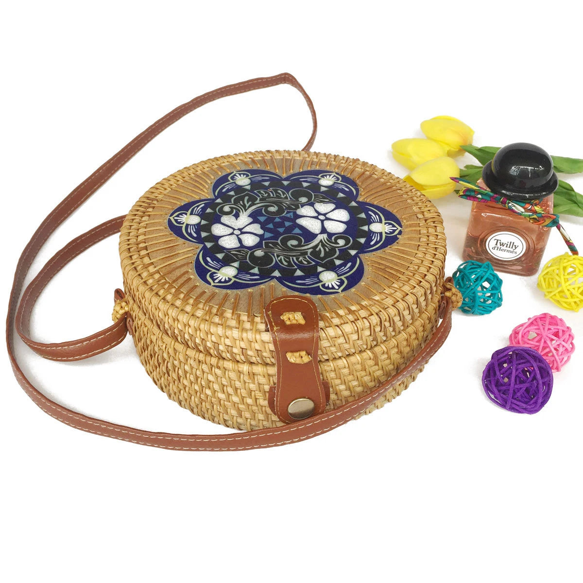 Round Straw Beach Bag Vintage Woven Rattan Bags