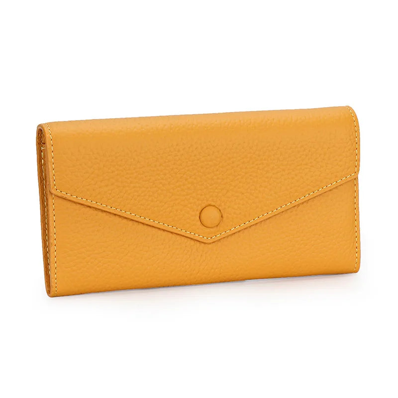 Cowhide Long Wallet Women Large Capacity Envelope Slim Clutch Phone Purse