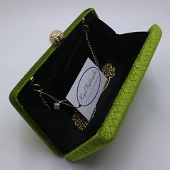Velvet Suede Hard Box Clutch Evening Bag Green/Navy