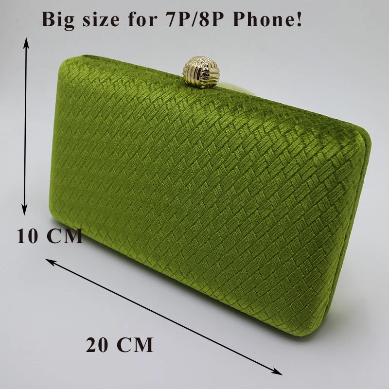 Velvet Suede Hard Box Clutch Evening Bag Green/Navy