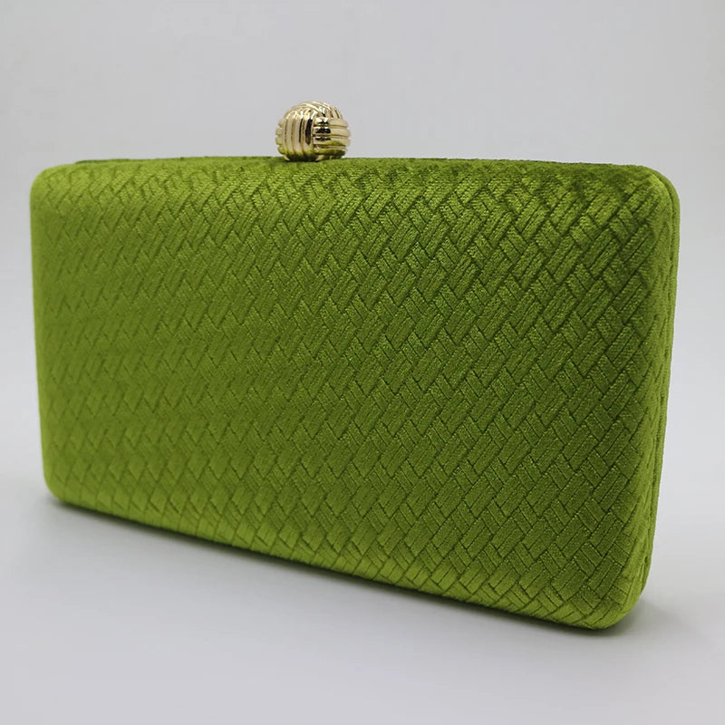 Velvet Suede Hard Box Clutch Evening Bag Green/Navy