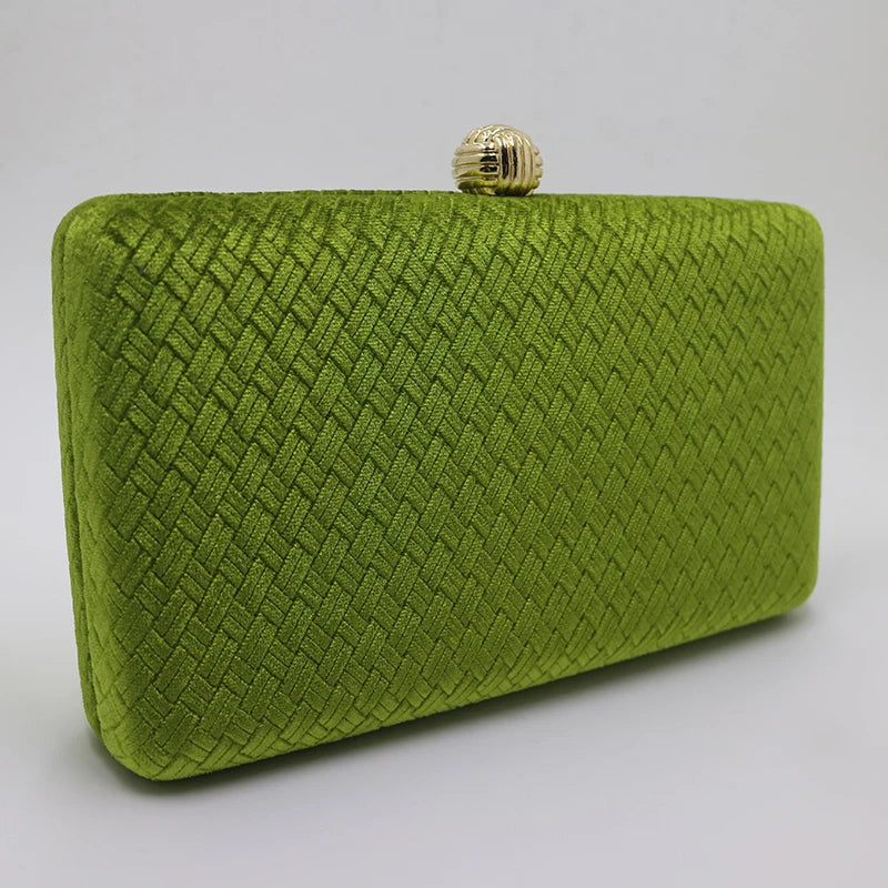 Velvet Suede Hard Box Clutch Evening Bag Green/Navy