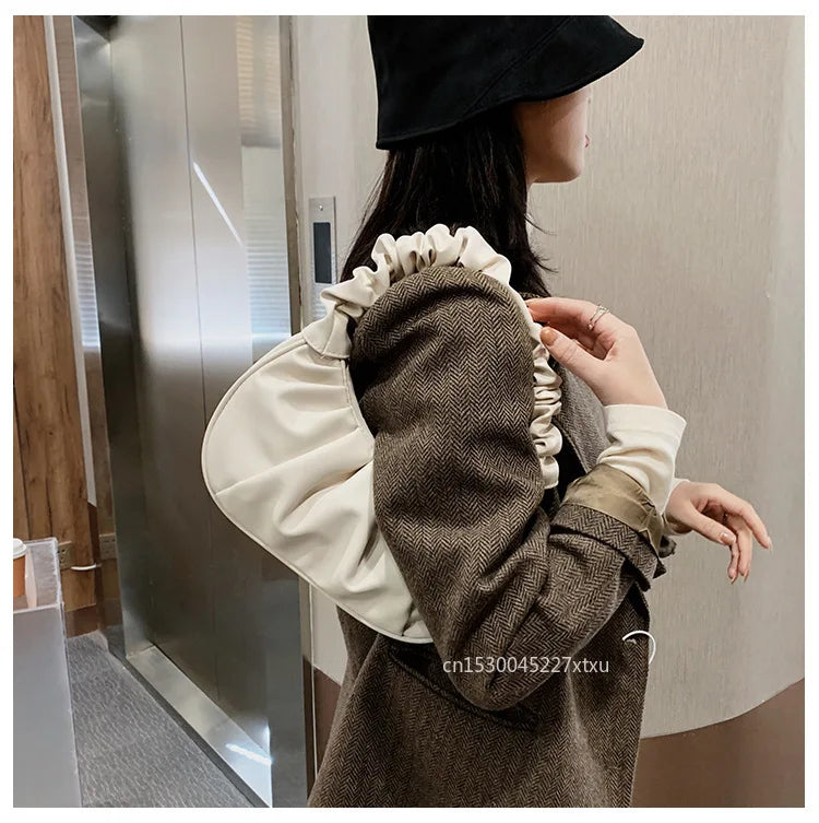 Ruched Pleated Cloud Bag French Niche PU Leather Shoulder Bag