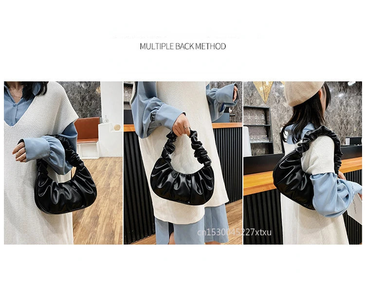 Ruched Pleated Cloud Bag French Niche PU Leather Shoulder Bag