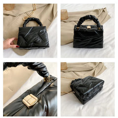 Ruched Handle Women's Padded Space Bag Quilted Down Cotton Shoulder Messenger Ba