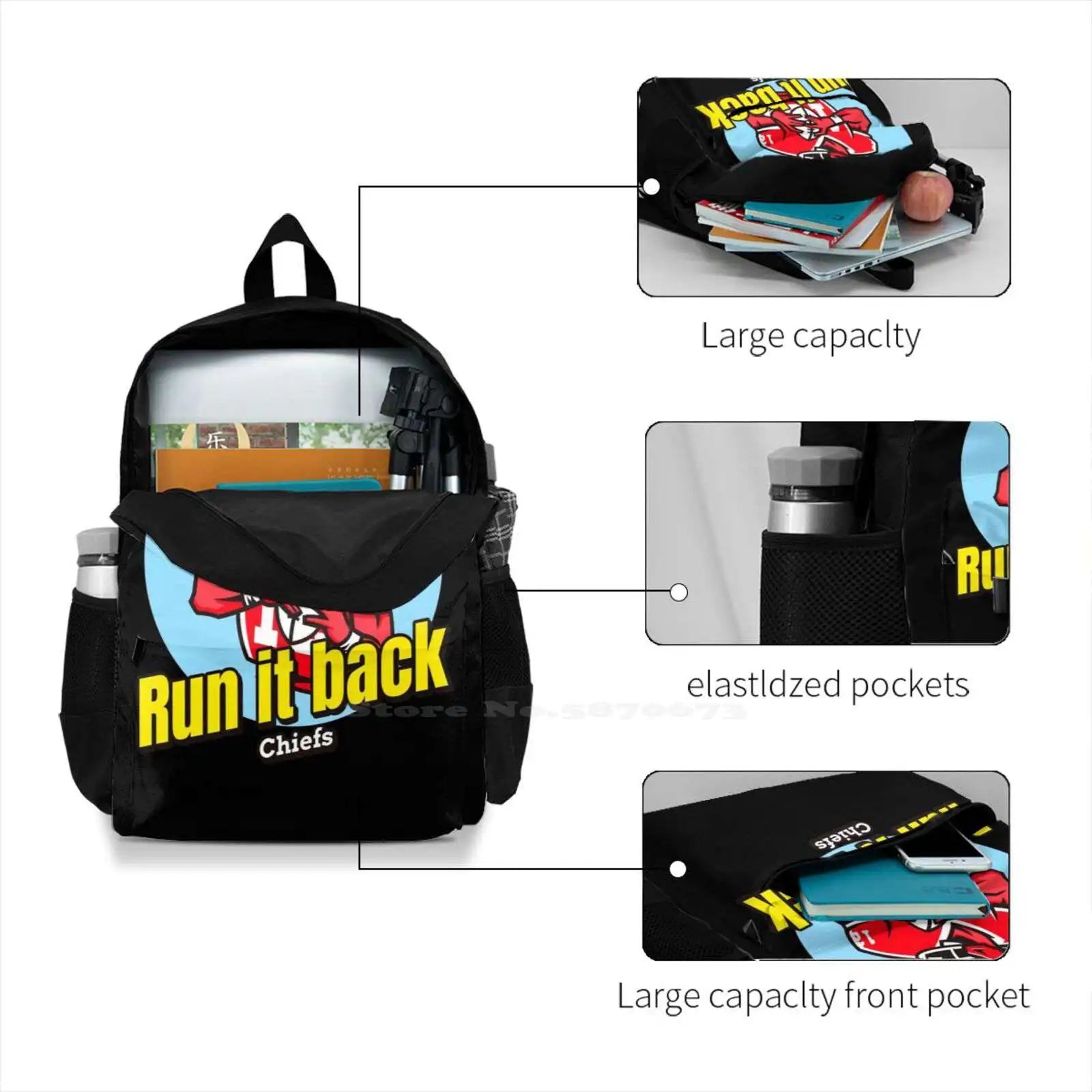 Run It Back Chiefs Travel Laptop School Backpack Bag