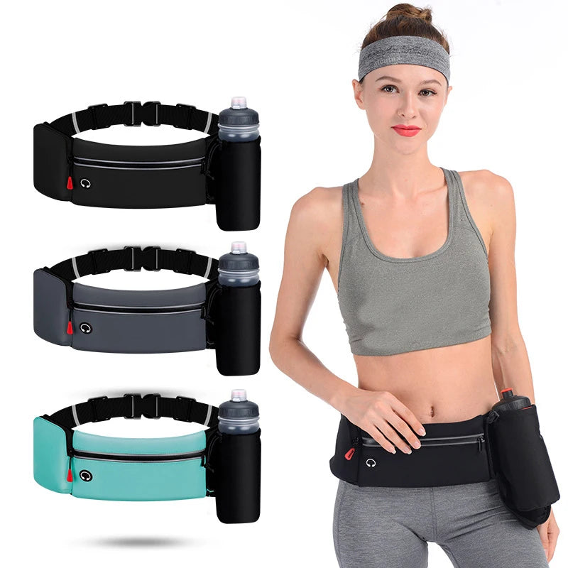 Running Belt for Women Men Foldable Water Bottle Holder Adjustable Waist Pouch