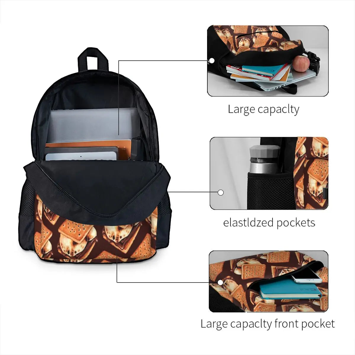 S'Mores Pattern Brown Backpack Men Women Personalised Bag