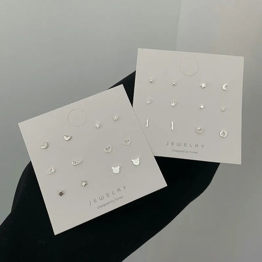 S925 Sterling Silver Mini Heart Wing Stud Earrings Set