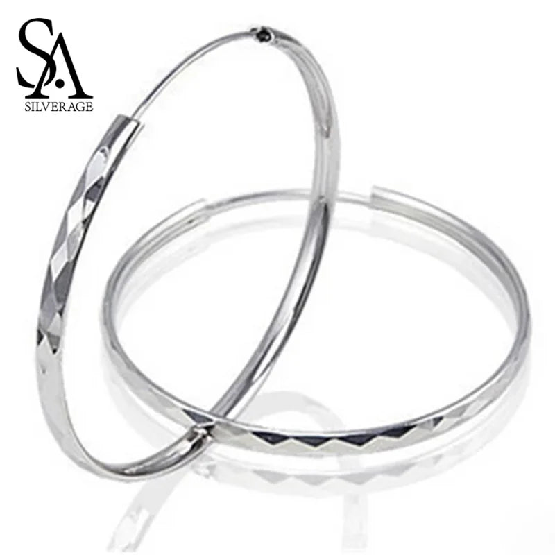 925 Silver Huggie Earrings Fine Jewelry Hoops Women Long Earrings