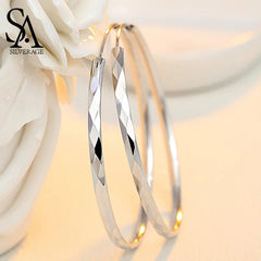 925 Silver Huggie Earrings Fine Jewelry Hoops Women Long Earrings