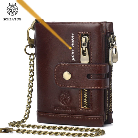 Engraved Name Men's Leather Wallet Picture Short Purse RFID Father's Gift