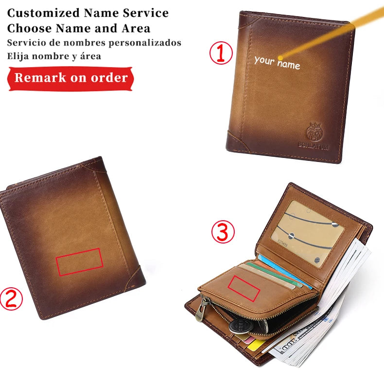 Engraved Name Wallet Men's Leather Short Wallet Personalized Father's Gift