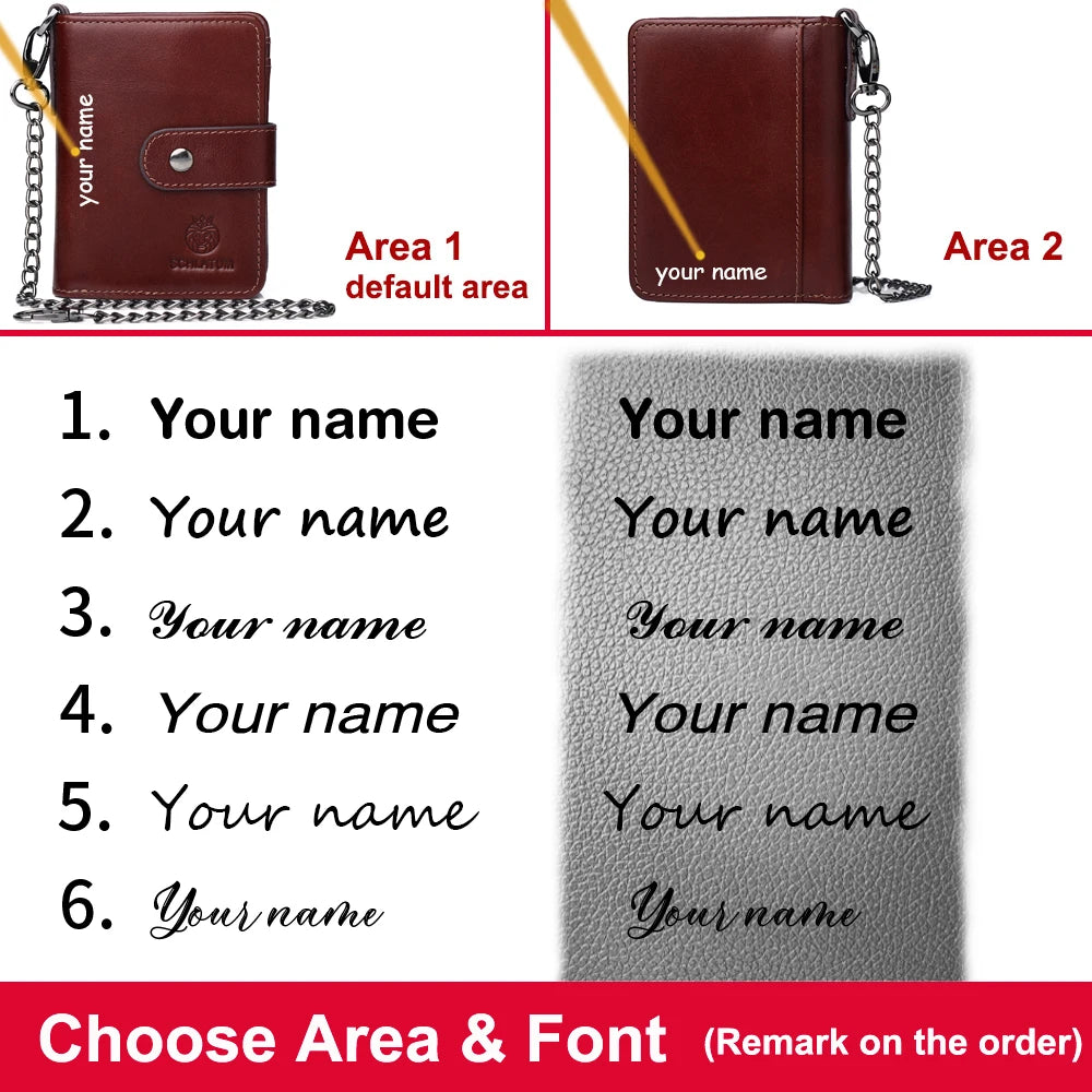Engraved RFID Short Wallet Men Leather PhotoPurse