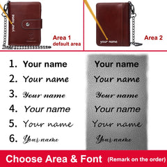 Engraved RFID Short Wallet Men Leather PhotoPurse