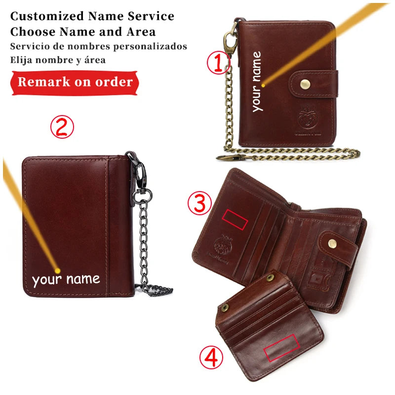 Engraved RFID Short Wallet Men Leather PhotoPurse
