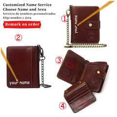 Engraved RFID Short Wallet Men Leather PhotoPurse