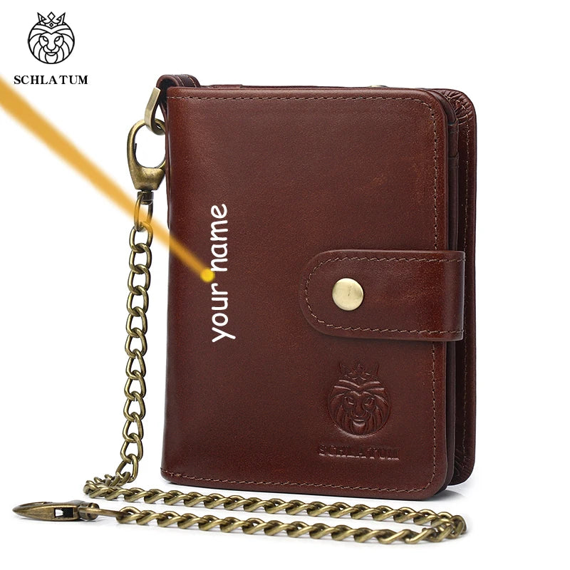 Engraved RFID Short Wallet Men Leather PhotoPurse