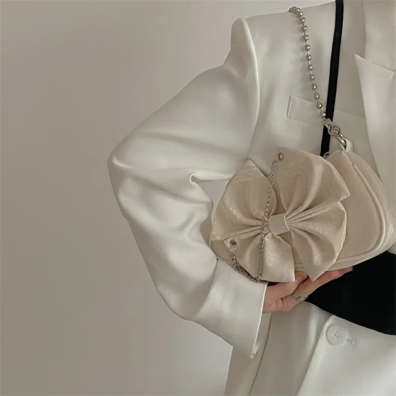 SCOFY Bowknot Shoulder Bag Chain Clutch Bag for Women Handbag