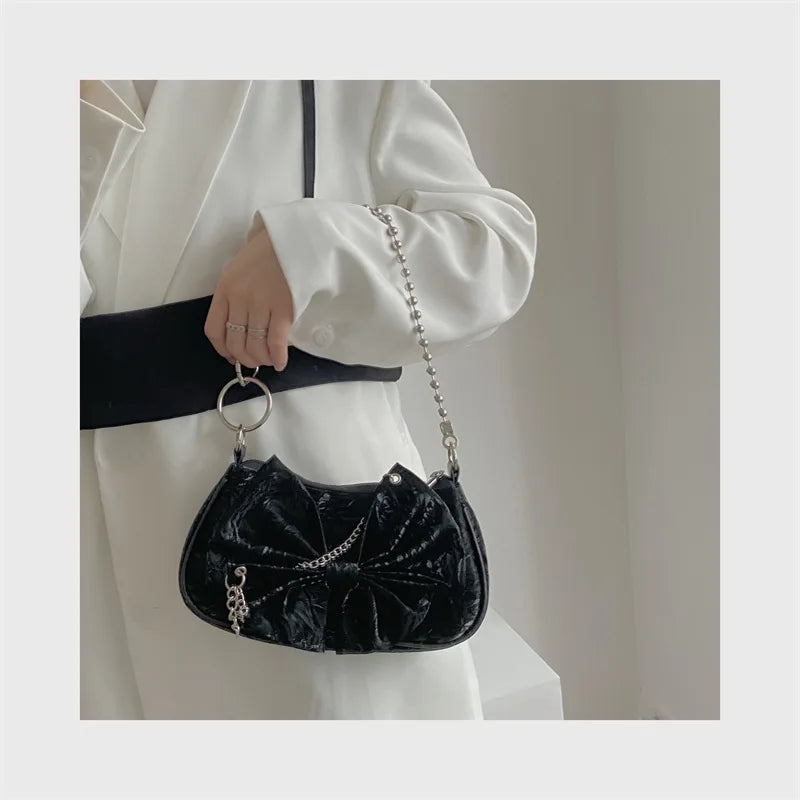 SCOFY Bowknot Shoulder Bag Chain Clutch Bag for Women Handbag
