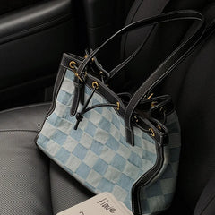 SCOFY Summer Plaid Canvas Tote Bags - Medium Size Shoulder Bags