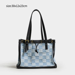 SCOFY Summer Plaid Canvas Tote Bags - Medium Size Shoulder Bags