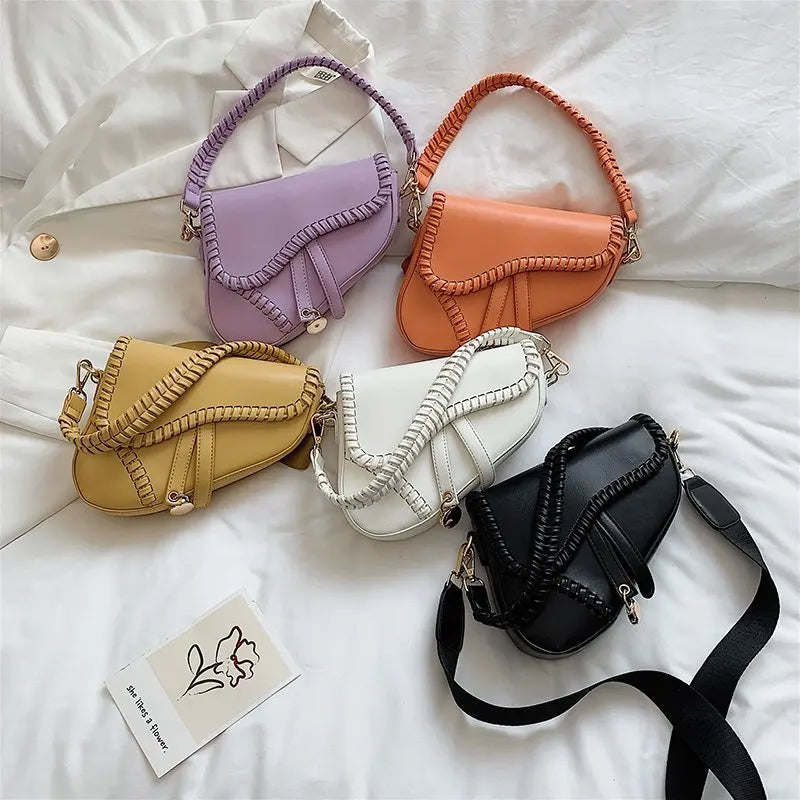 PU Leather Saddle Crossbody Bag Short Handle Casual Shoulder Handbags Female