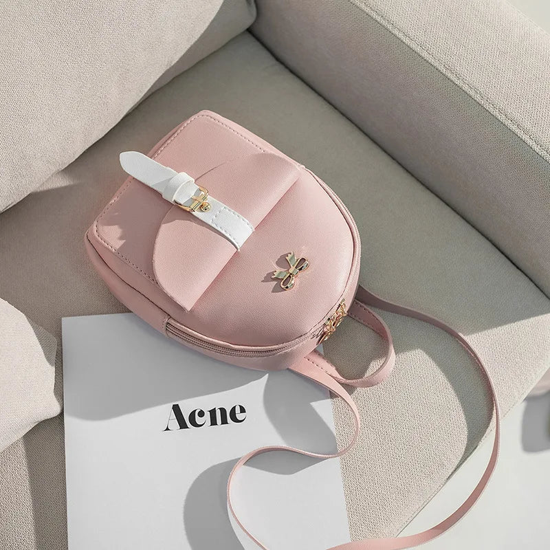 Leisure Women's Bowknot Backpack Solid Crossbody Bag