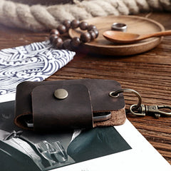 Men's Leather Car Key Wallet Holder Vintage Crazy Horse Cowhide Small Organizer